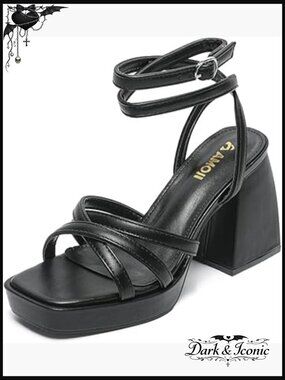 4 Inch Platform Chunky Heel Strappy Ankle Strap Block Heeled Sandals